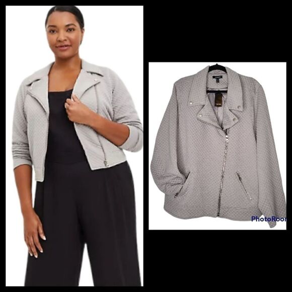 5X 28W Grey Quilted Knit Moto Jacket Lined Stretch Zip Collar Plussize Torrid - Picture 1 of 8